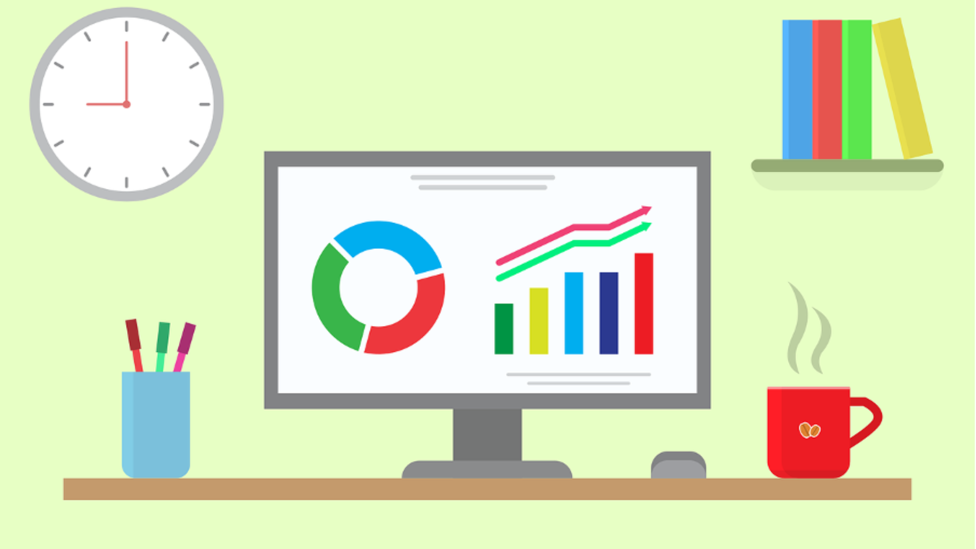 cartoon monitor with graphs on it