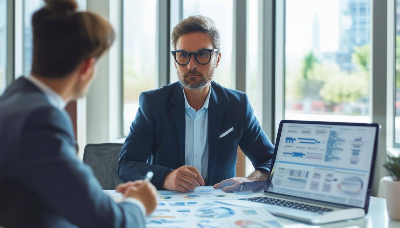 two business professionals with a laptop