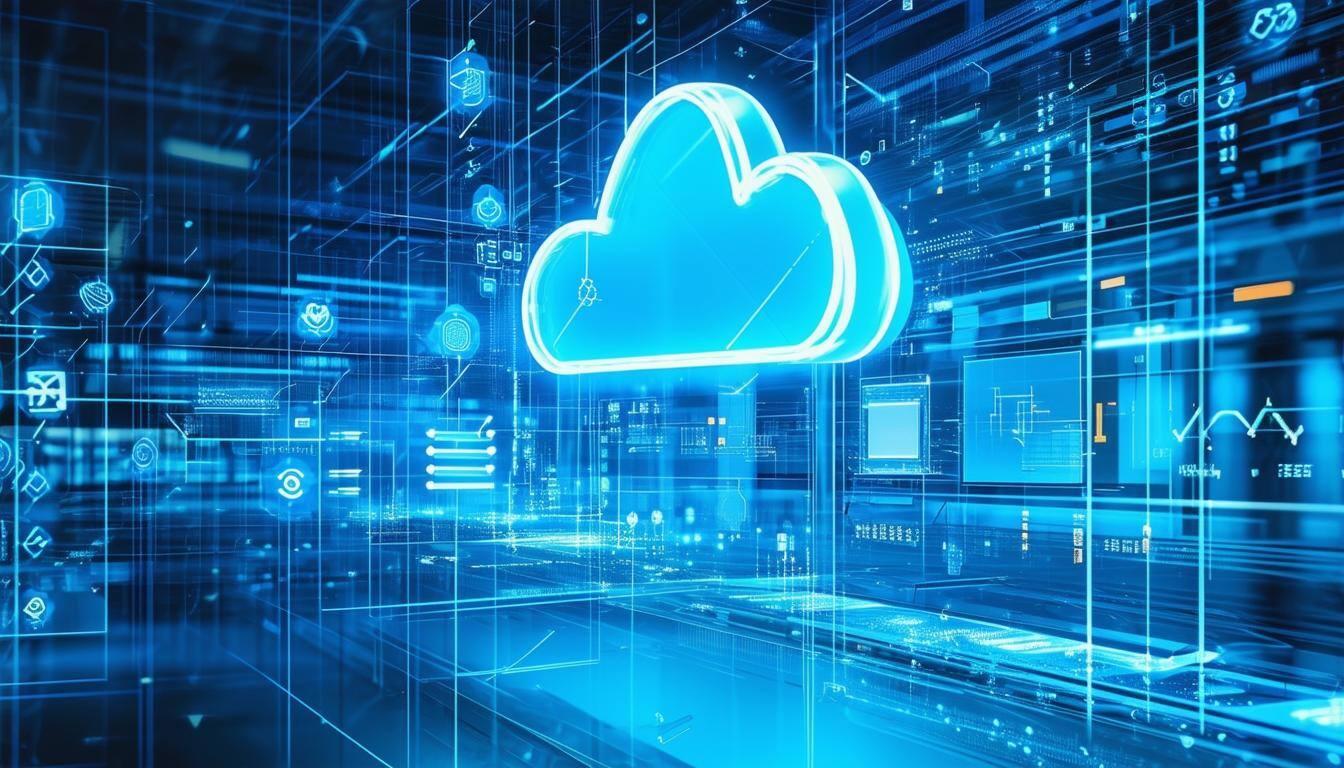 An image of a modern IT infrastructure setup with cloud computing options, virtualization, software-defined infrastructure, and emerging technologies like AI and IoT integrated.