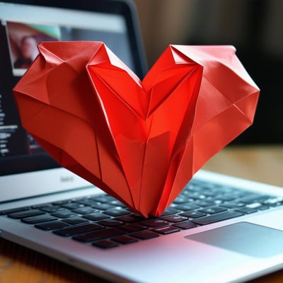 Macbook with origami heart