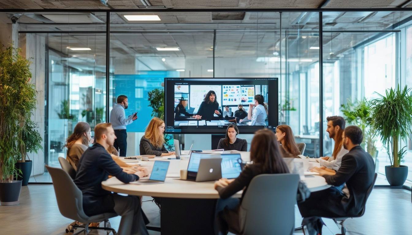 people in a meeting with teams on the screen