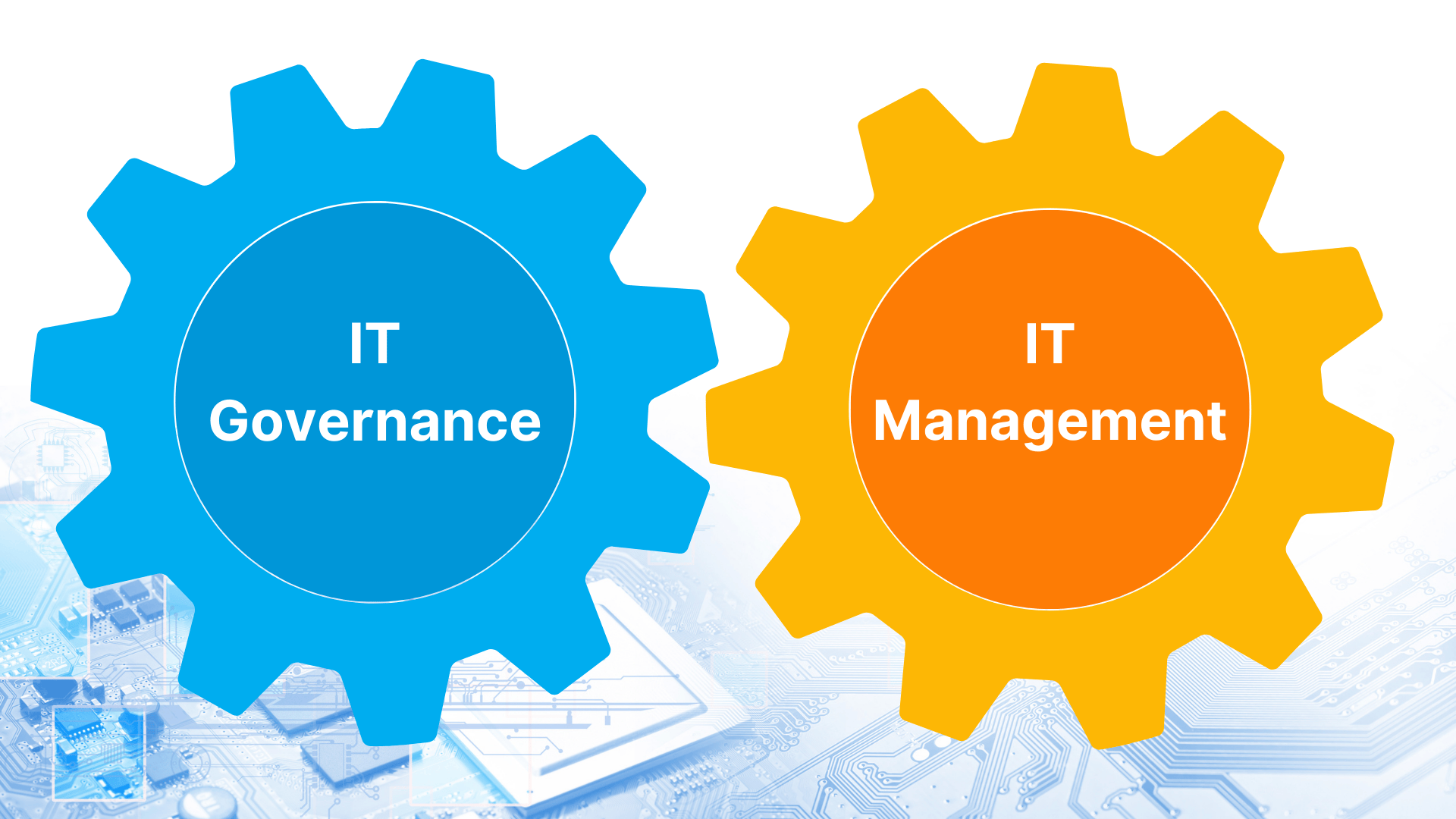 two gears, one saying IT Governance and the other saying IT Management