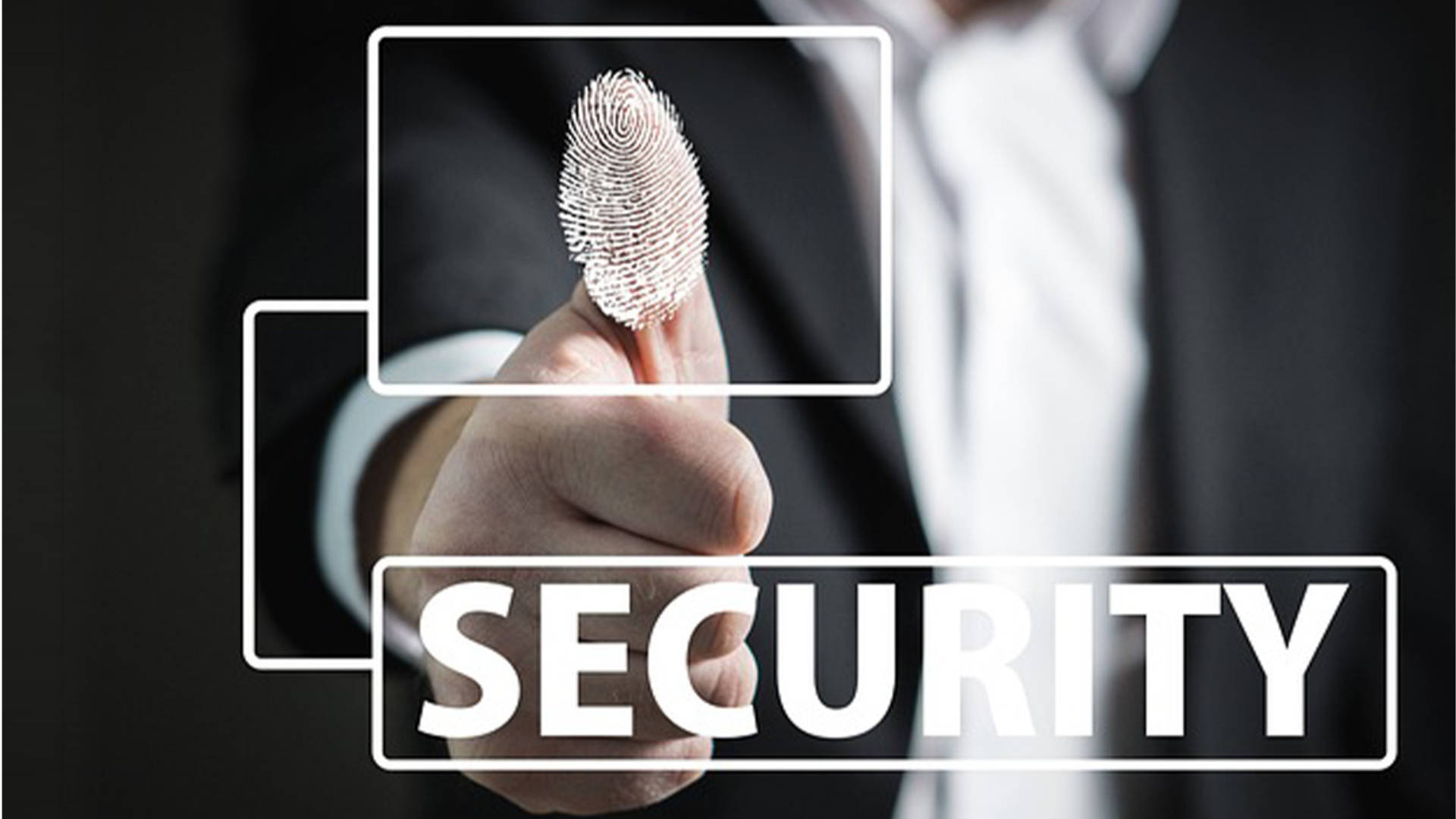 Security with a man holding up his thumb with thumbprint