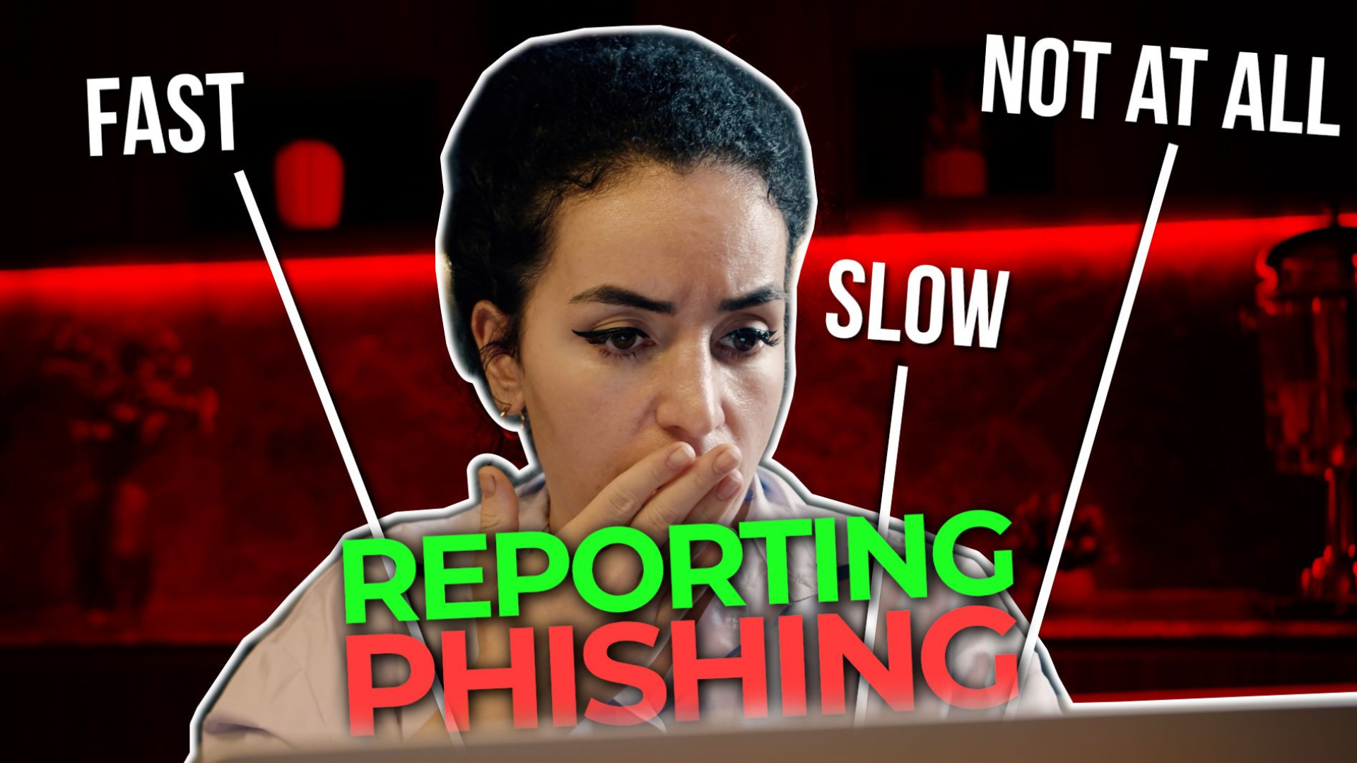 person with hand over mouth and says reporting phishing